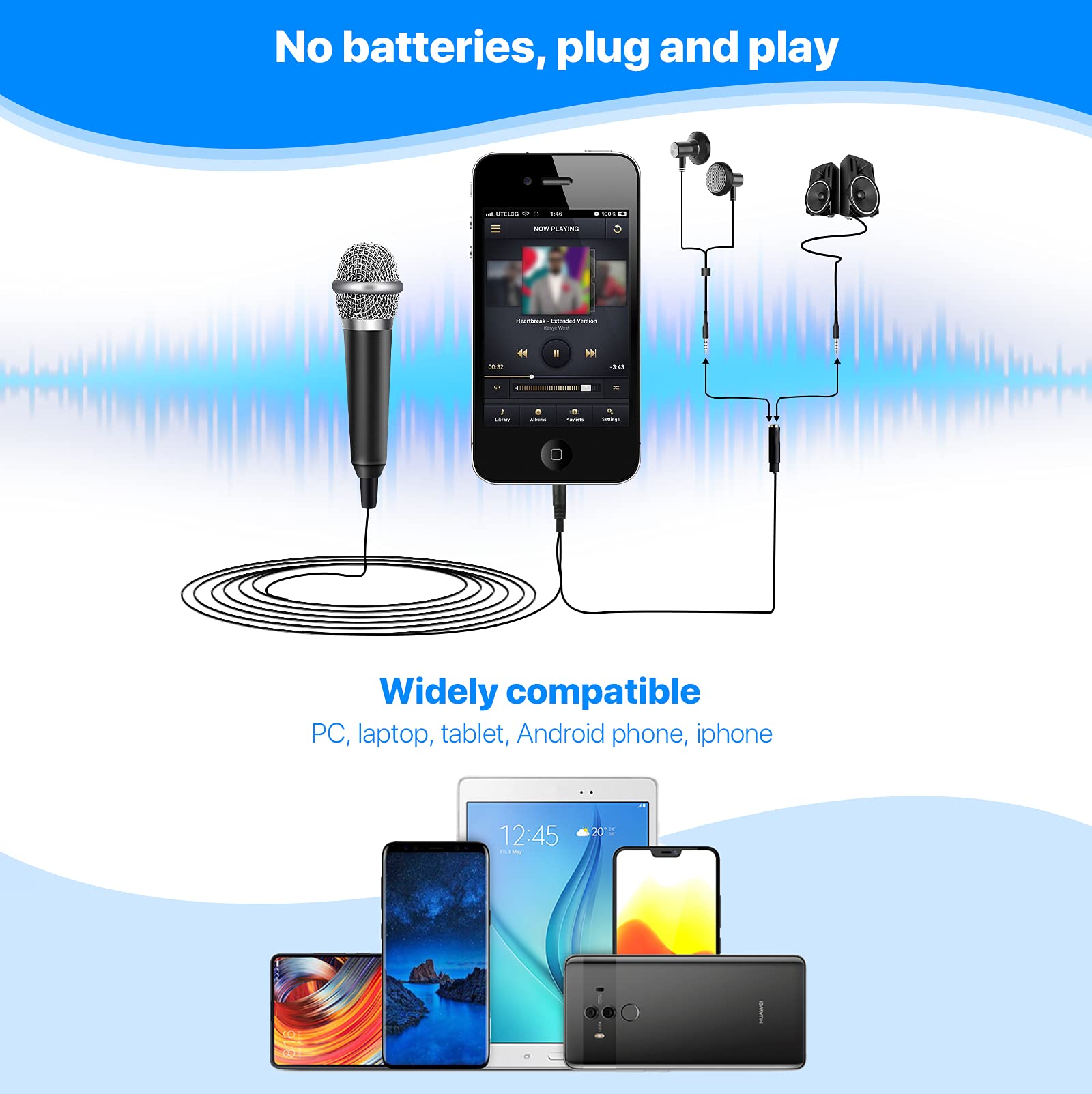 JeMii Mini Microphone,Tiny Microphone,Phone Microphone, Asmr Microphone,Mini Karaoke Microphone,forVoiceRecording Chatting and S